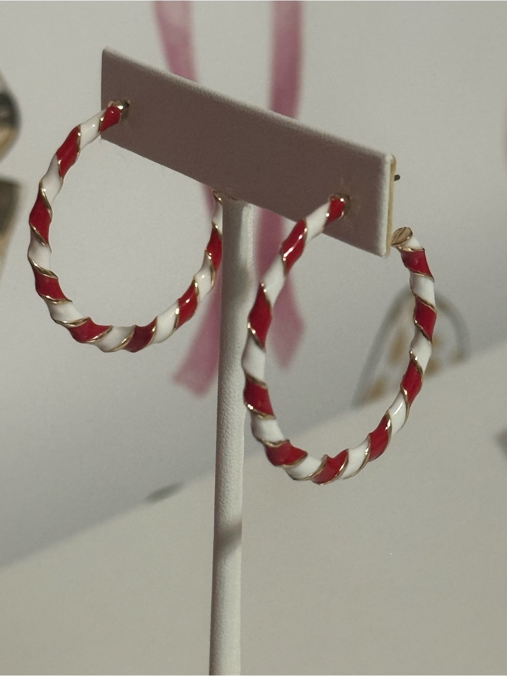 Red & White Twisted Hoop Earrings - Women's Jewelry